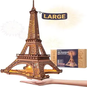 Rolife Large Eiffel Tower Set-LED Model Building Kit-3D Wooden Puzzles for Adults-Paris Architecture Set-Home Decor Gift for Women Men