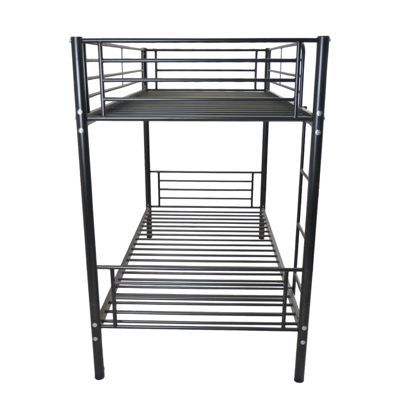 Iron Bed Bunk Bed with Ladder for All Ages Twin Size Black Bedroom Bedframe with 33.5cm Fence & 26.5cm Storage Space Modern Design