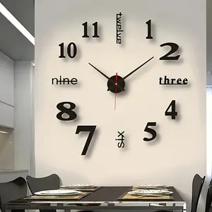 Modern Minimalist Silent Night Glow Digital Wall Clock, Self-Stick Acrylic Mirror Design, Living Room and Study Decor, Battery Powered, Glow In The Dark