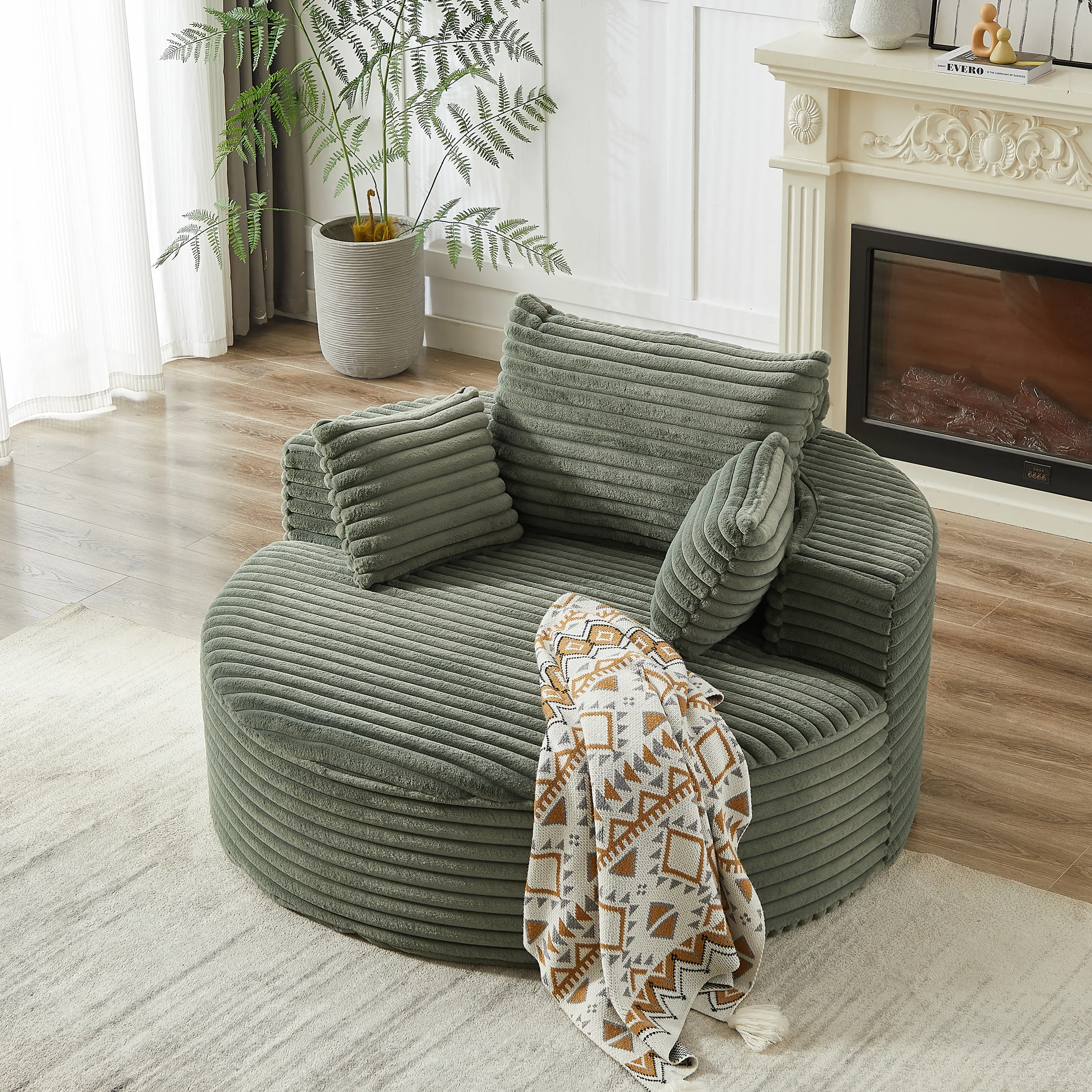 Cream-Style Plush Fluffy Oversized Round Rotatable Single Pumpkin Lazy Sofa Chair, Indoor Furniture for Living Room Reading & Home Decor