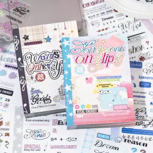 40 sheets vintage sticker books with text alphabet themes, minimalist style, PET waterproof material, self adhesive, DIY journal decoration, scrapbook notebook sticker materials