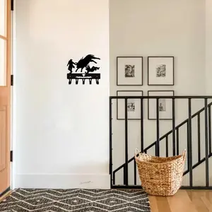 Cowboy Bull Rider & Rodeo Clown Design Key Rack, 1 Count Wall Mounted Metal Key Holder, Wall Decor for Home Living Room Bedroom, Shelves