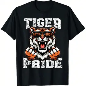 Retro Vintage Tiger Pride School Sports Team Tiger Mascot T-Shirt, Black Crew Neck, Casual And Stylish, Soft 100% Cotton