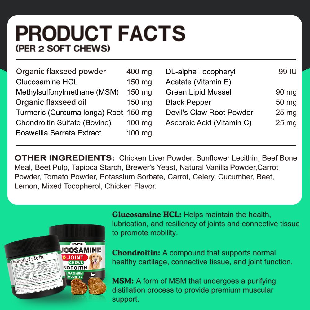 SWIYIE-pet health products Glucosamine Chondroitin Gummies with MSM & Elderberry Extra Strength - Joint Support
