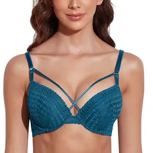 Deyllo Women's Push-Up Strappy Lace Underwire Padded Everyday Bra - Adds 1 Cup, Womenswear Underwear