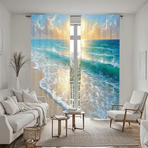 Landscape Pattern Door Curtain, 2 Counts/set Digital Printing Tightly Woven Anti-snagging Home Decoration Curtain, Home Decor for Kitchen, Living Room, Bedroom