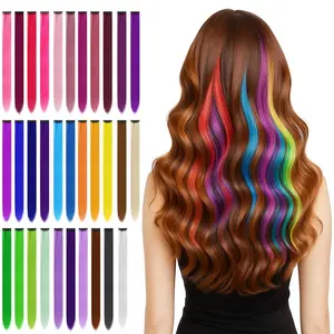 32 PCS Clip in Colored Hair Extensions for Kids, 20 Inches Rainbow Long Straight Hairpieces Synthetic,Hair Extensions-Pretty Gift for Cosplay Dress Up Fashion Party Birthday（32 Colors)