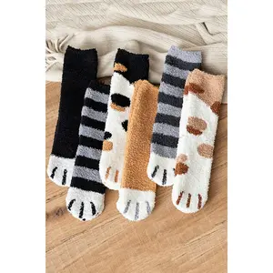 Women's Kitty Cat Paws Mid-Crew Fuzzy Lounge Socks