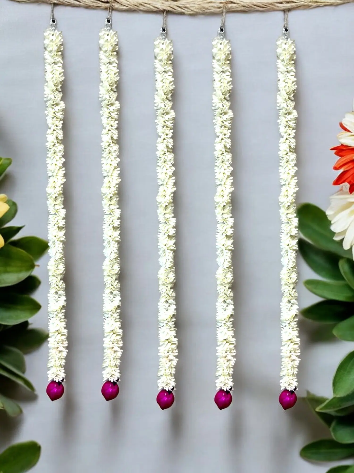 Beautiful 39-Inch-Long Lotus Lari Set of 5 for Indian Festival, Indian Wedding, Mehendi, Sangeet, Pooja or Diwali Decor