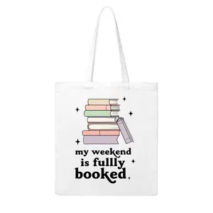 Womens Printed Canvas Tote Bag My Weekend Is Fully Booked Books Stack Design For Reading Lovers Summer And Fall Stylish Durable And Versatile Perfect For Any Occasion