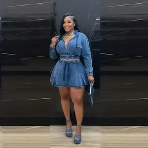 New Women's Casual Washed Denim Skirt Set