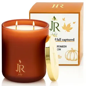 Jarof Luxury Pumpkin Cinnamon Candle – with Rosemary | Hand-Poured Coconut Apricot Wax, Vegan, Non-Toxic, with Red Jasper Gemstone, Cozy Gift