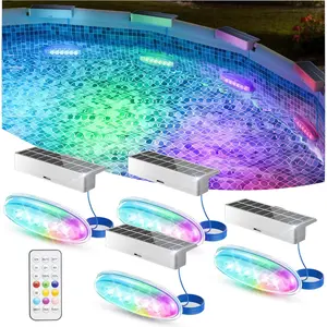 Solar Pool Lights for Above Ground & Inground Pools - IP68 Waterproof 9 RGB Color LED Pool Light with 3.6ft Cord & Remote, Underwater Lights for Pools/Pond Decor