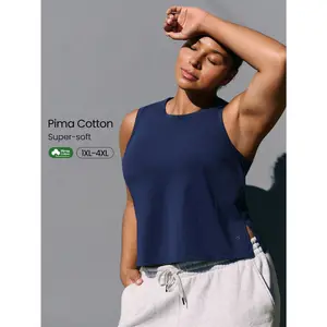 GLOWMODE Plus Size Pima Cotton City Beat Lightweight Breathable Stretchy Side Slits Reflective Logo Cropped Tank Top Daily Casual Wear