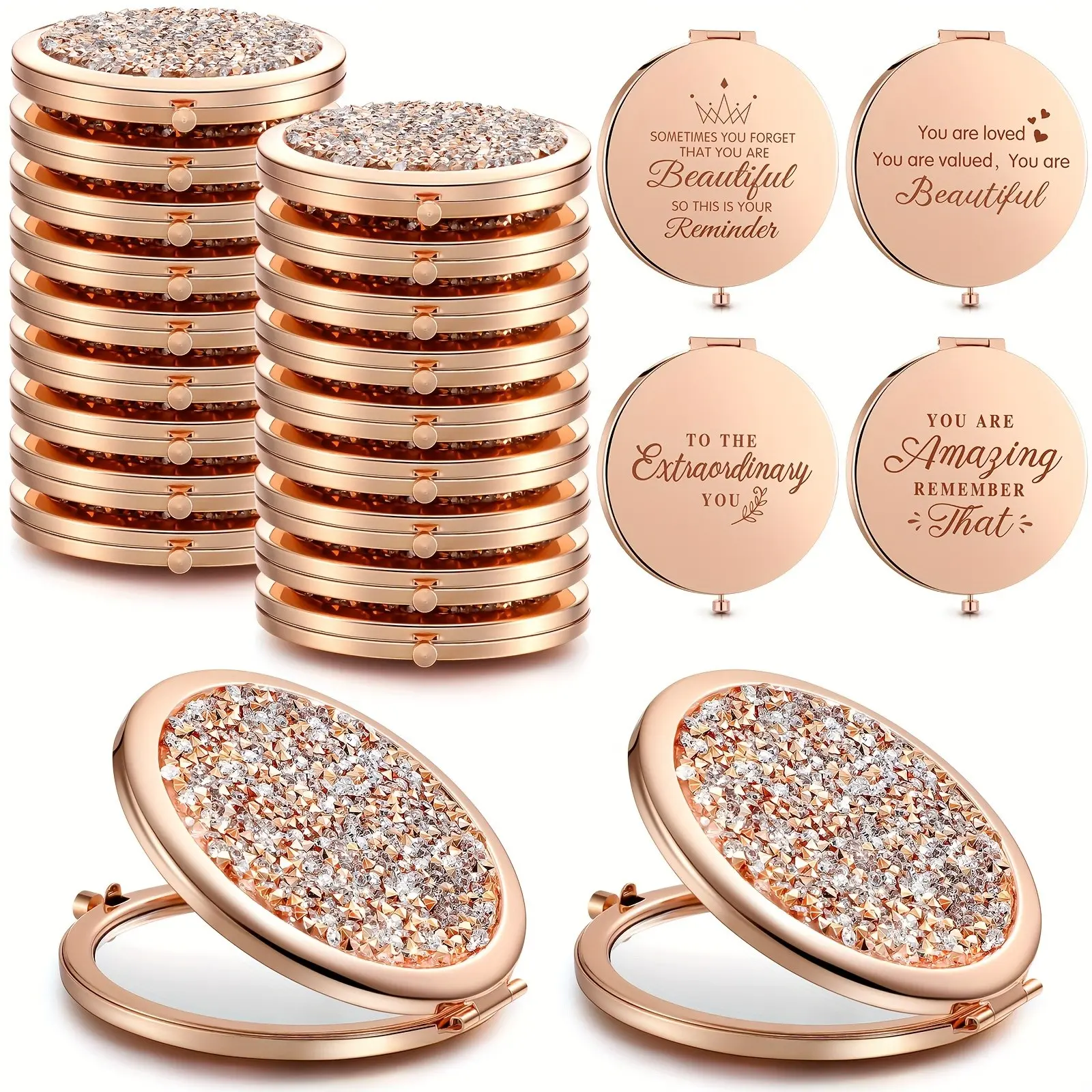 16pcs Pocket Mirror Inspirational Cosmetic Mirror Easter Gift Party Gift Purses Compact Mirror Travel Magnifying Rhinestone Bridesmaid Mirror Thank You For Women Girls Friends Nurse Wedding