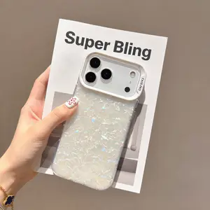 Compatible with iPhone 15 16 17 All Series, Trendy Shell Pattern Bling Phone Case, Elegant Texture Stylish Cover, Multiple Colors, Perfect Birthday/Holiday Gift For Girls