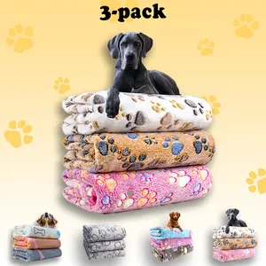 3-pack plush pet blankets, 41" x 31" and 50" x 60", winter pet blankets, paw print plush pet blankets, double-sided coral fleece, ultra-soft and fluffy,Light and thin, Easy to carry，machine washable, 3D printed pattern, suitable for all pets
