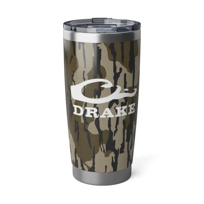 Drake Waterfowl 20oz Stainless Steel Tumbler, Bottomland Camo Travel Mug, Hunting Coffee Cup with Lid, Insulated Drinkware, Hunter Gift