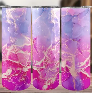 Stylish Pink Purple Marble Insulated Tumbler Perfect for Outdoor Activities and Gift Giving Featuring 20oz Stainless Steel Design with Lid and Straw