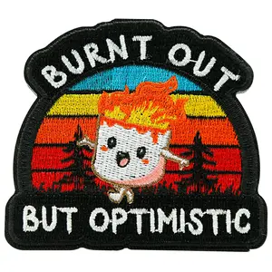 1 Count Burnt Out but Optimistic Patch, Funny Fire Embroidered Patch, Cartoon Morale Hook and Loop Patches, Cute Meme Appliques for Backpacks, Trucker Hats, Dog Harnesses, Vests, Jackets