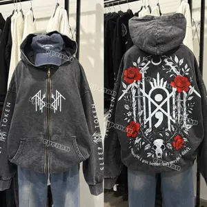 Sleep Token Flowers Red Logo Washed Hoodie, Washed Zip Up Hoodie, Sleep Token Tour 2025 Washed Zip Up Hoodie, New Song Concert Tour, Gift for Fan 4MW0P