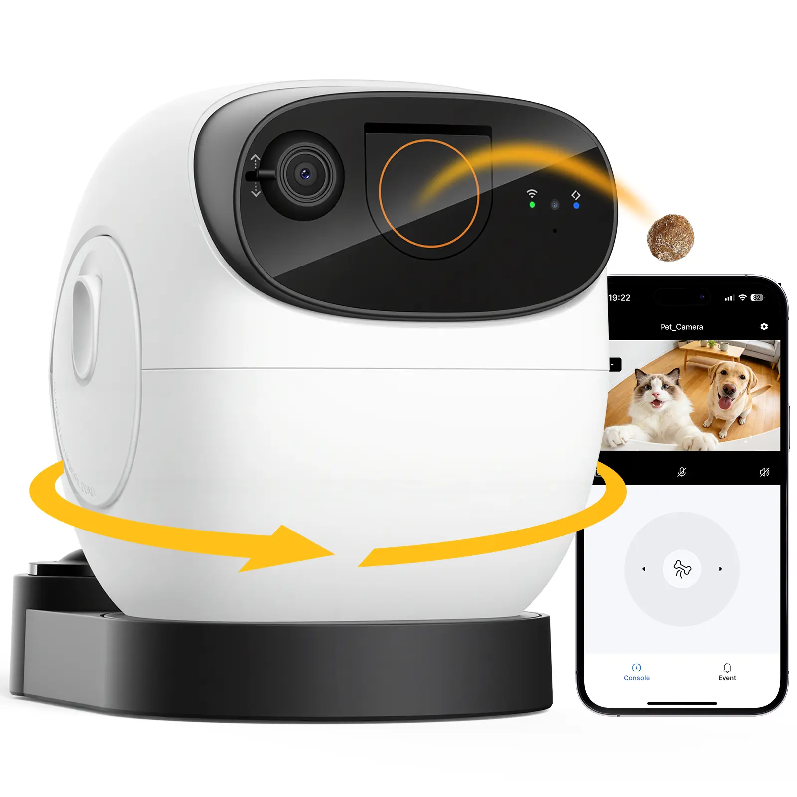 3K 360° Rotatable Pet Camera with Treat Dispenser, 23 FT Remote Treat Tossing Dog Camera, 2-Way Audio Smart Pet Monitor with Night Vision, 14-Day Large Capacity Hopper, Physical Privacy Cover & Free Local Storage for Dogs & Cats