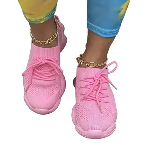Taipao Women's Pink Sneakers 2023 New Fashion Breathable Trainers Comfortable Lace-Up Mesh Fabric All-Season Casual Running Shoes FX15644
