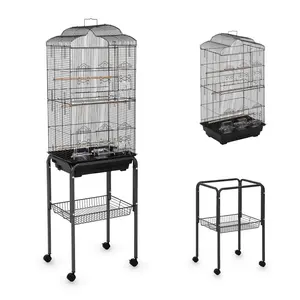 [FLASH SALE] Garvee Multi-Level Rolling Bird Cage with Storage Shelf, 59.8" Metal Parrot Cage, 4 Access Doors, Removable Tray, Perches, Food Bowls, Detachable Stand for Various Birds, Black