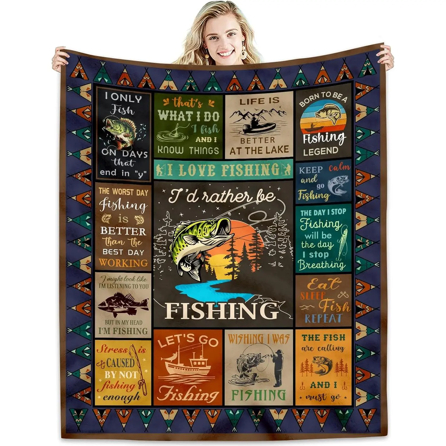 Fishing Gifts for Men Blanket 50" X 60", Funny Fish Gift for Boys, Fish Present for Women Unique, Best Gift for Fisherman, Gifts for Man Who Love Fishing