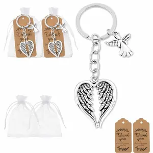 2PCS Guardian Angel Wings Design Keychain, Heart Shaped Alloy Key Chain Ring, Purse Bag Backpack Charm Jewelry Gift for Women & Men