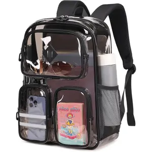 Clear Backpacks for School Heavy Duty Clear Bookbag Stadium Events Transparent  Pack Girls Boys, Black Semitransparent
