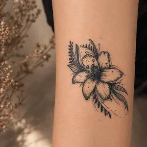 Bloom Whisper tattoo, Secret Garden, Wild Lily tattoo, Premium ink tattoo, Hand-Drawn Tattoo