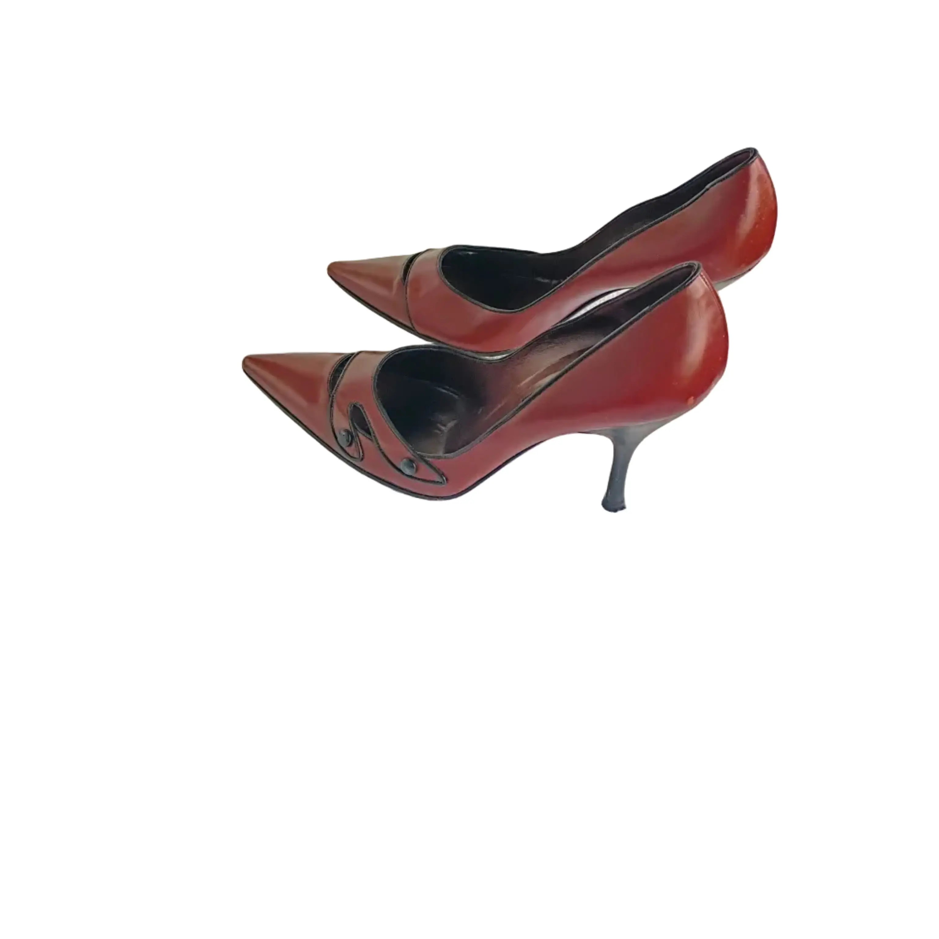 Women's Leather Pumps in Elegant Brown, Stylish Italian Block Heels - Pre-Owned Footwear Size EU 39 / US 8.5, High Heel, Classy, Fashion