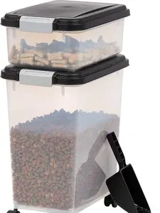 Black Airtight Dog Food Storage Combo - 30 lbs & 11 lbs Stackable Containers with Scoop & Wheels