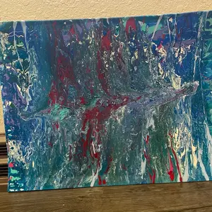 Ocean Core - Abstract Art with Colorful Paint Splashes and Red Accents
