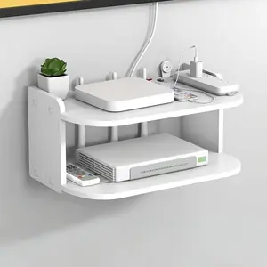 1 easy-to-install 2-layer wall-mounted organizer with cable management - perfect for WiFi routers, set-top boxes, etc. - no drilling required
