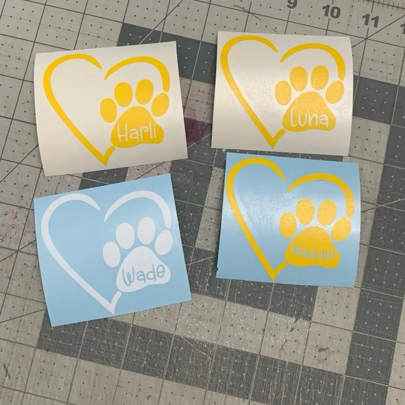 Personalized Paw Print Heart Decal Dog Mom Vinyl Sticker Car Window Decal with Custom Names