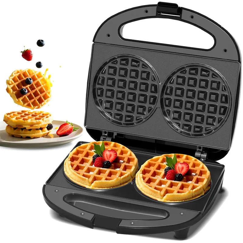 OSTBA Mini Waffle Maker 750W, Double 4-Inch Belgian Waffles Iron, Nonstick Plates, Compact Breakfast Appliance, Easy to Clean, Perfect for Kids & Family Breakfast