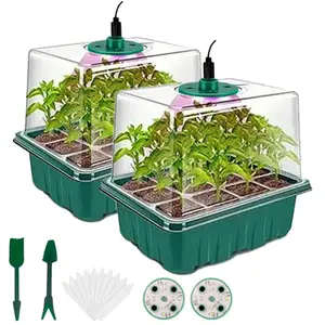 Seed Starting Tray Set with Grow Light, Adjustable Humidity Dome, Mini Greenhouse for Indoor Plants, 8 Full Spectrum Leds () #GLOBAL PICKS
