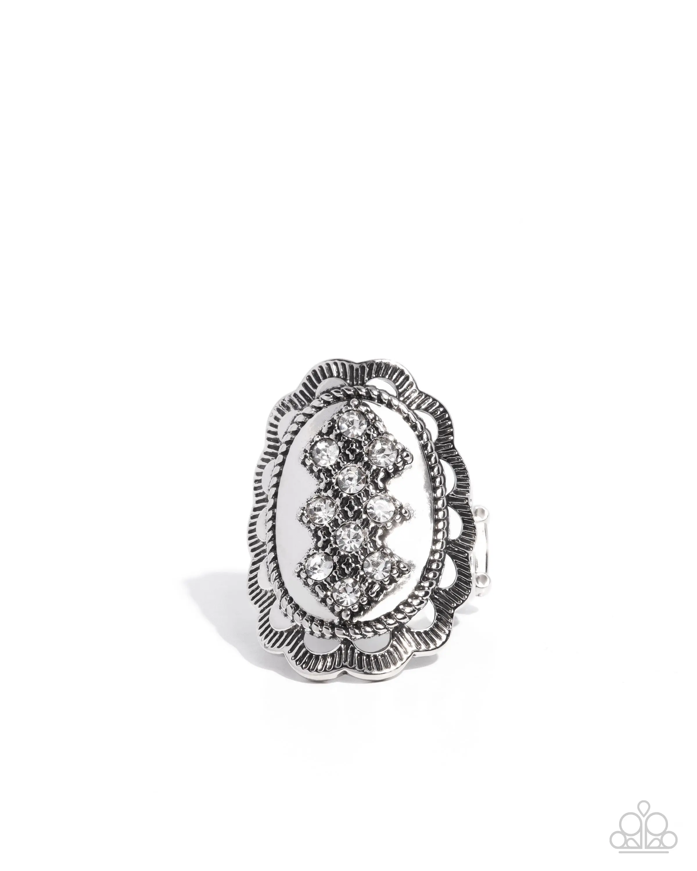 Framing Fanfare - White Oval Rhinestone Silver Ring - Paparazzi