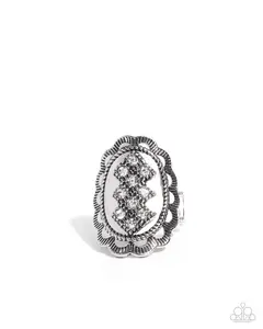 Framing Fanfare - White Oval Rhinestone Silver Ring - Paparazzi