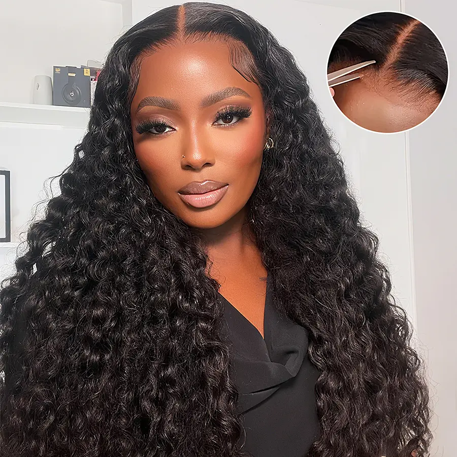 Pizazz Hair Water Wave Pre Cut Lace Pre Bleached Knots 8x5 HD Glueless Wigs Human Hair Wigs Pizazz Hair Water Wave Pre Cut Lace Pre Bleached Knots 8x5 HD Glueless Wigs Human Hair Wigs