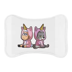 Unicorn Besties Baby Sheep and Baby Wolf in Unicorn Costumes Pet Feeding Mat | Non-Slip Bowl Placemat