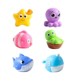 Cartoon Ocean Animals Floating Toys, Baby Bath Water Play Dolphin Octopus Shark Light, Fun Bathroom Accessories