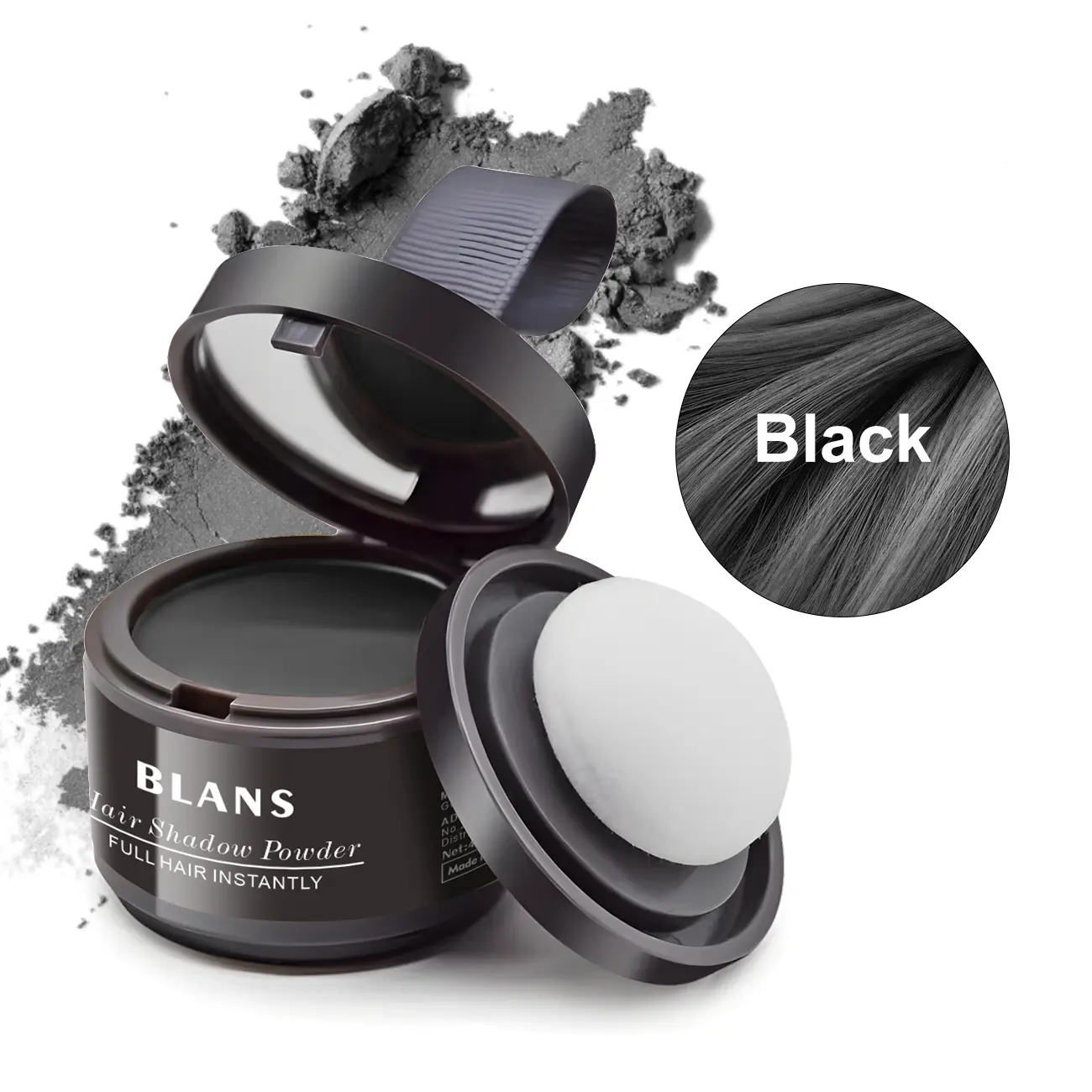 BLANS Black Hairline Powder for Contouring Filling Shadowing Cover Gray Thinning Hair Long-Consistent Stain Proof Haircare Tools Color Enhancing