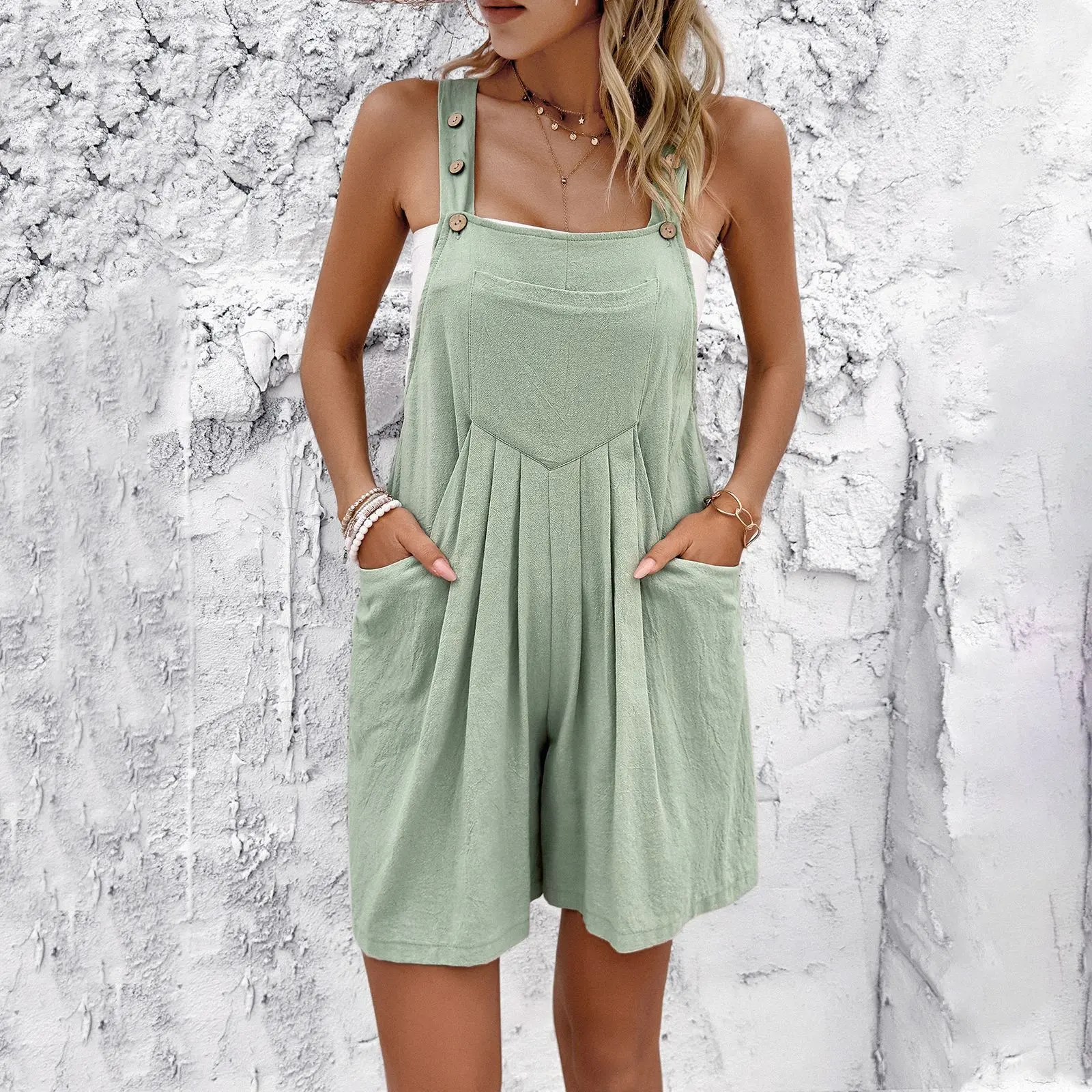 Women's Cotton Casual Armless Solid-Color Shoulder-Strap Straight Overalls - Body Flattering Fit, Available in Black, Sky, and Rustic Tones, Cotton Overalls, Casual Overalls