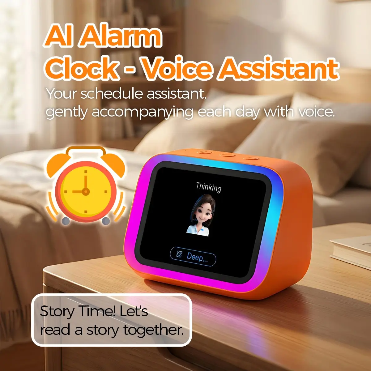 Bluetooth-compatible Smart Audio Speaker, Alarm Voice Assistant, Call Music Player, Multi-Function Compact Portable Speaker with RGB Light, Wireless Table Mount, Wireless Speakers