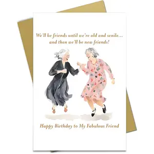 1/3/7pcs  Funny Birthday Card for Best Friend, "We'll Be Friends Until We're Old And Senile" Humorous Greeting Card, Watercolor Senior Friends Illustration, Perfect Gift for Bestie, Sister, Longtime Friend, Blank Inside