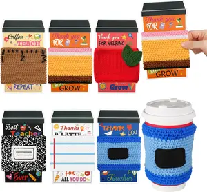 6/12 Pcs Handmade Crochet Coffee Sleeves, Eco-Friendly Reusable Drinkware Covers, Cute Teacher Gifts for Teacher’s Day, End of Year Graduation, Home Office Classroom Handicraft Gifts, End Of Year Teacher Gifts