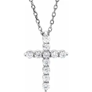 1/4 Ct Diamond Cross Pendant Necklace 18" 14k White Gold EX3 Lab Grown